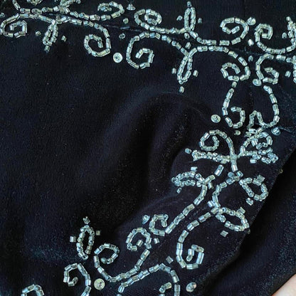 Black Vintage 90s Dave & Johnny Velvet Beaded Evening Gown UK Size 16
