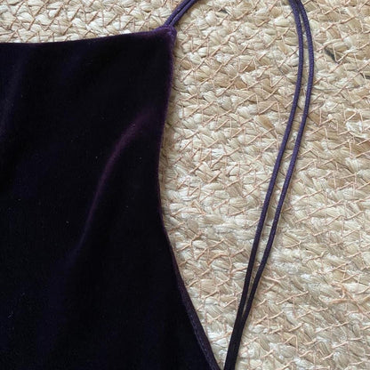 Purple velvet stretch low back evening dress UK 14