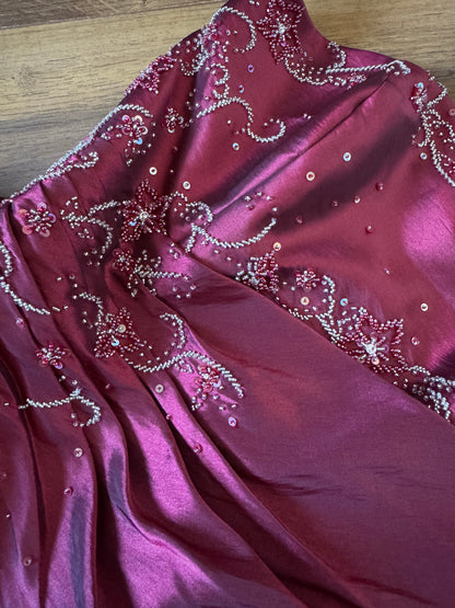 Red taffeta strapless a-line prom dress uk 10