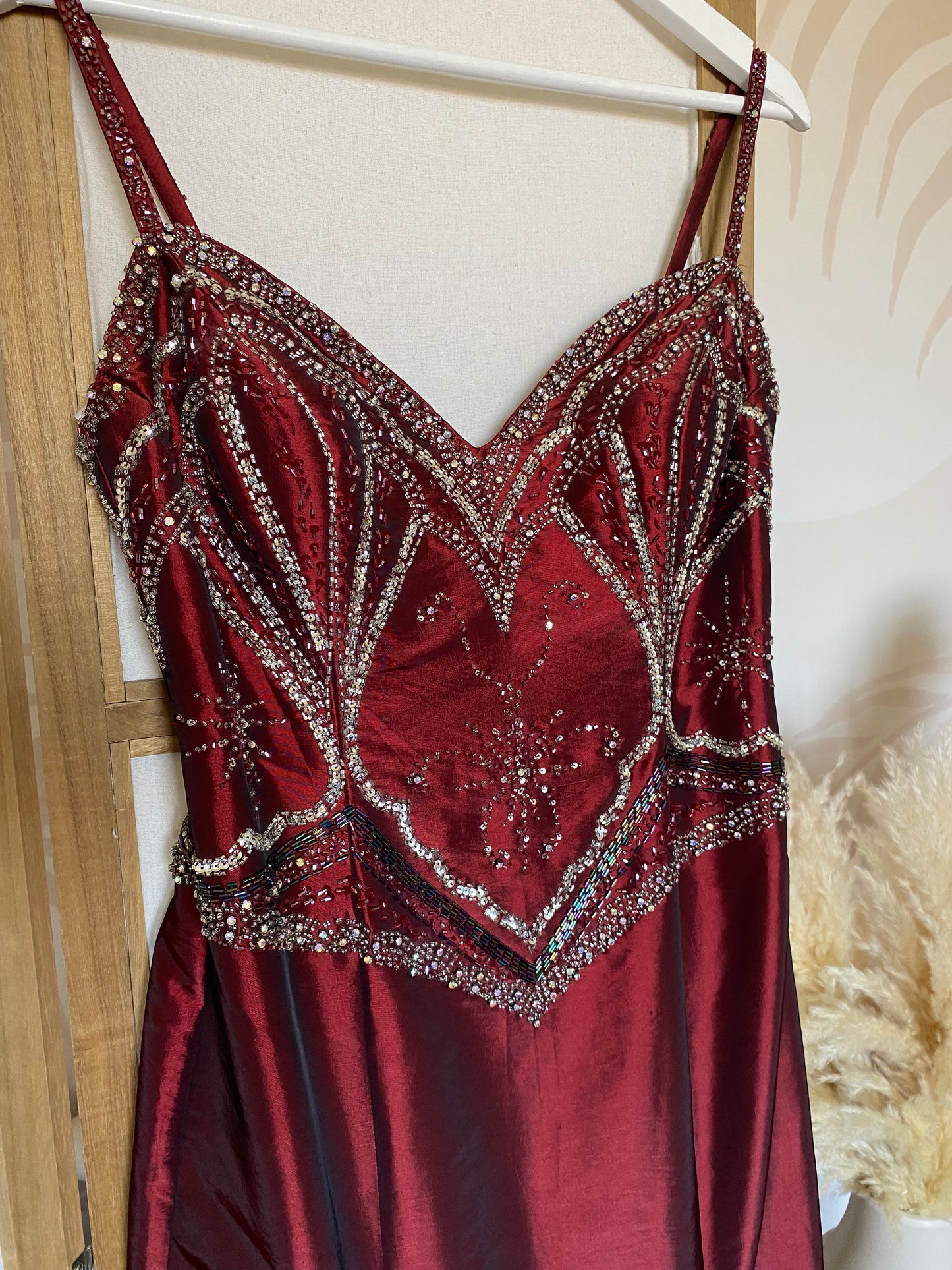 Sousourada dark red beaded prom dress & shawl uk 12-14