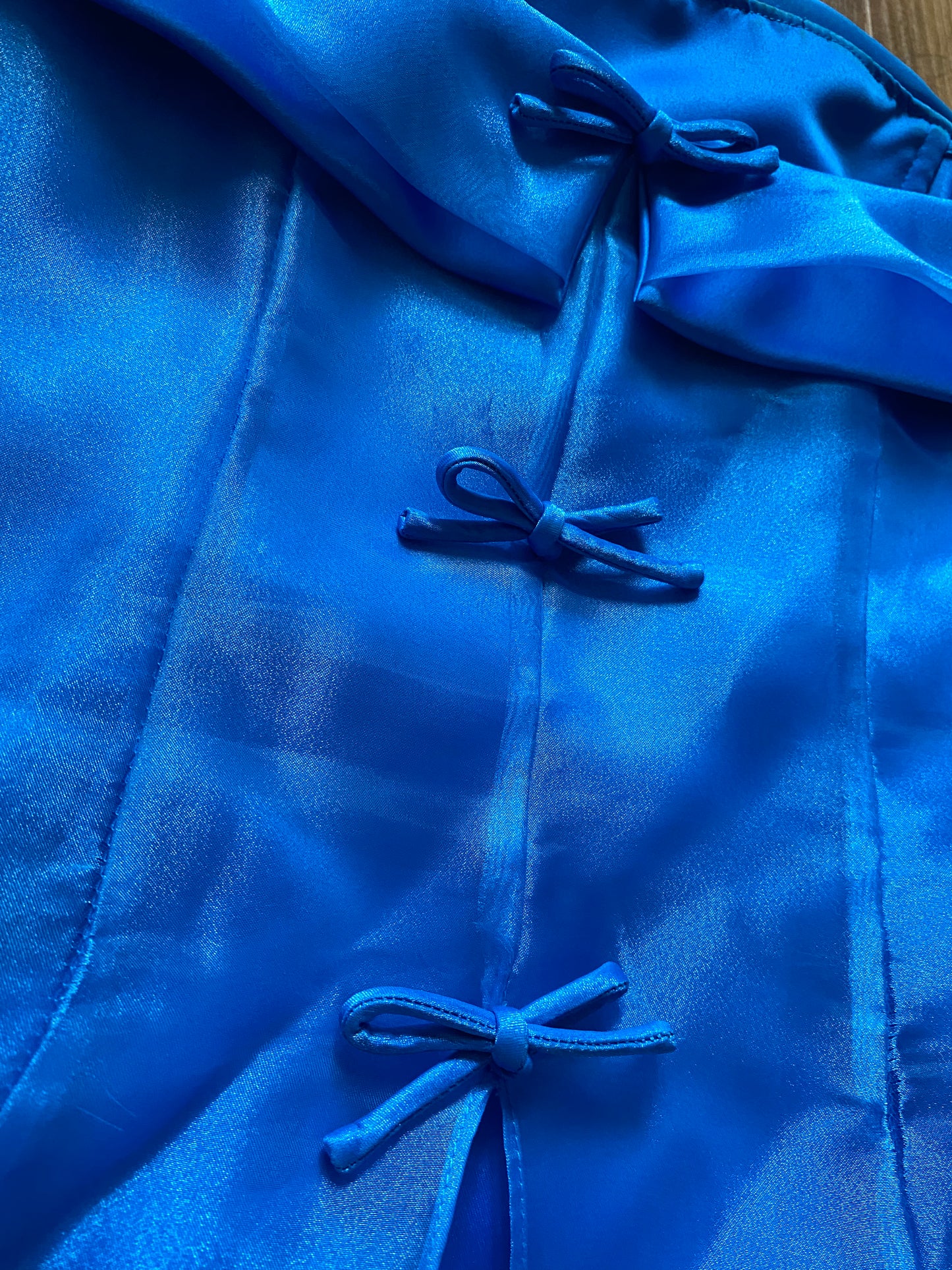 Blue strapless a-like organza evening dress UK 10