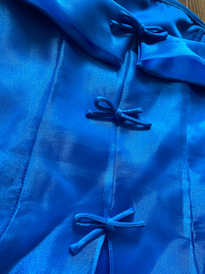 Blue strapless a-like organza evening dress UK 10