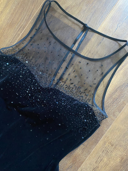 Black velvet Debut stretch beaded evening dress uk 12