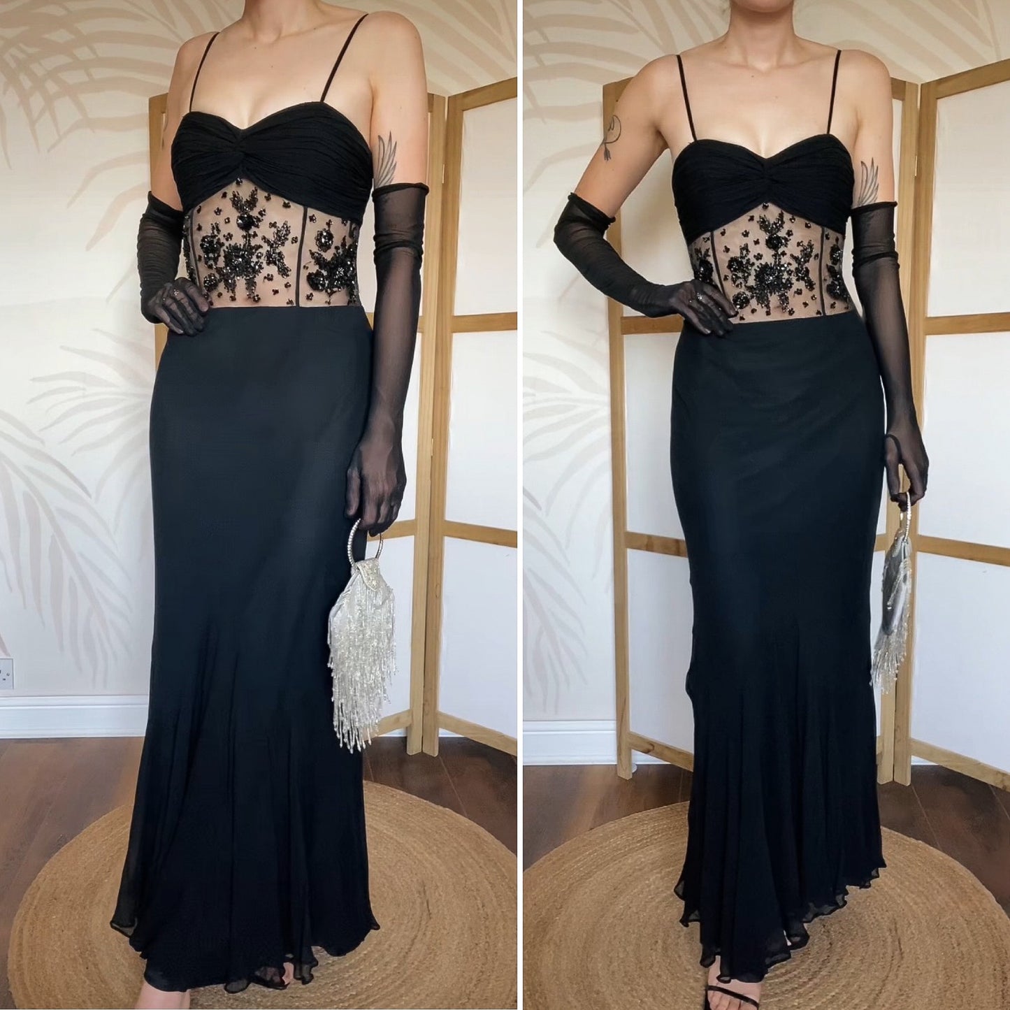 100% silk Emma Somerset sheer waist evening dress uk 10