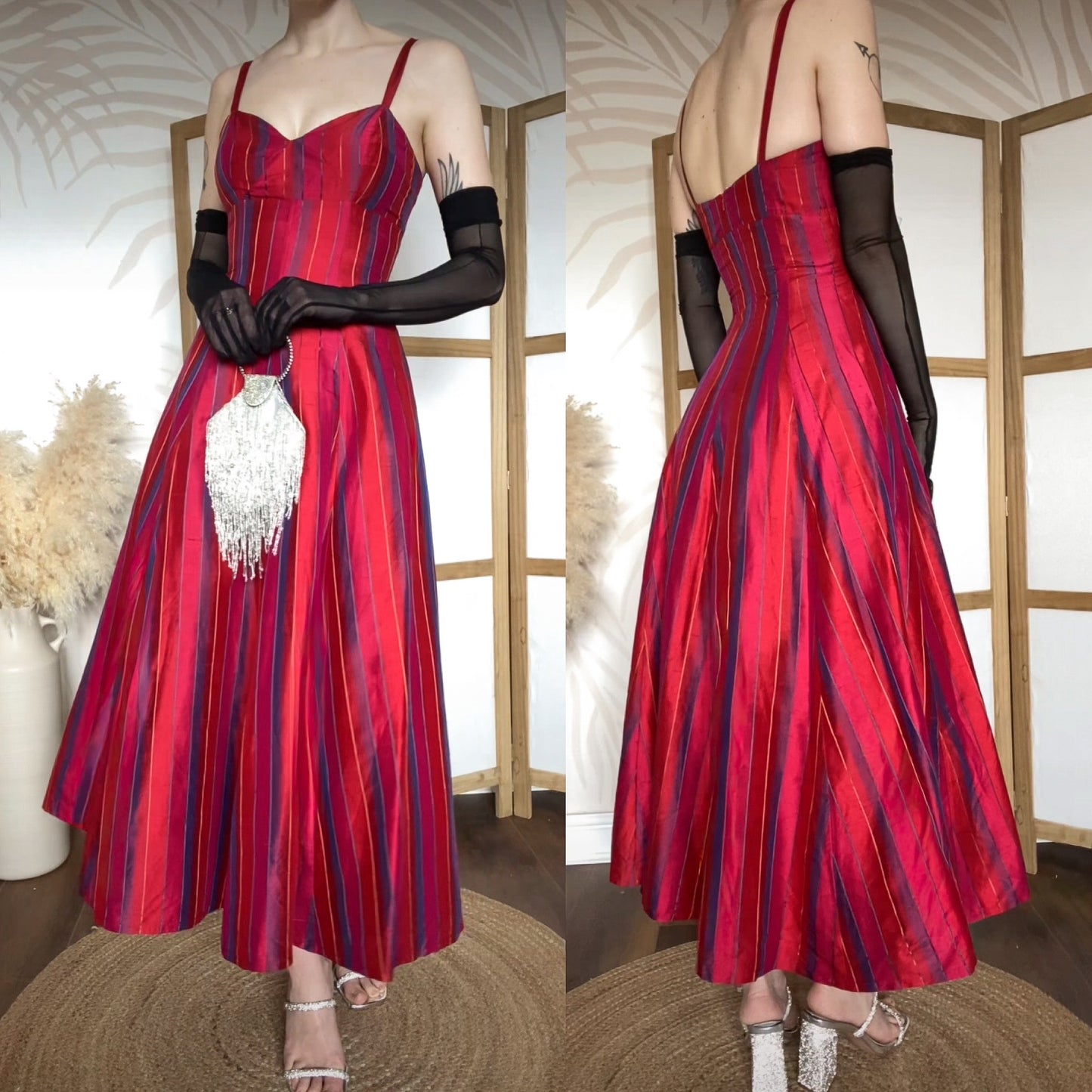 Monsoon Twilight 100% raw silk a-line evening dress uk 12