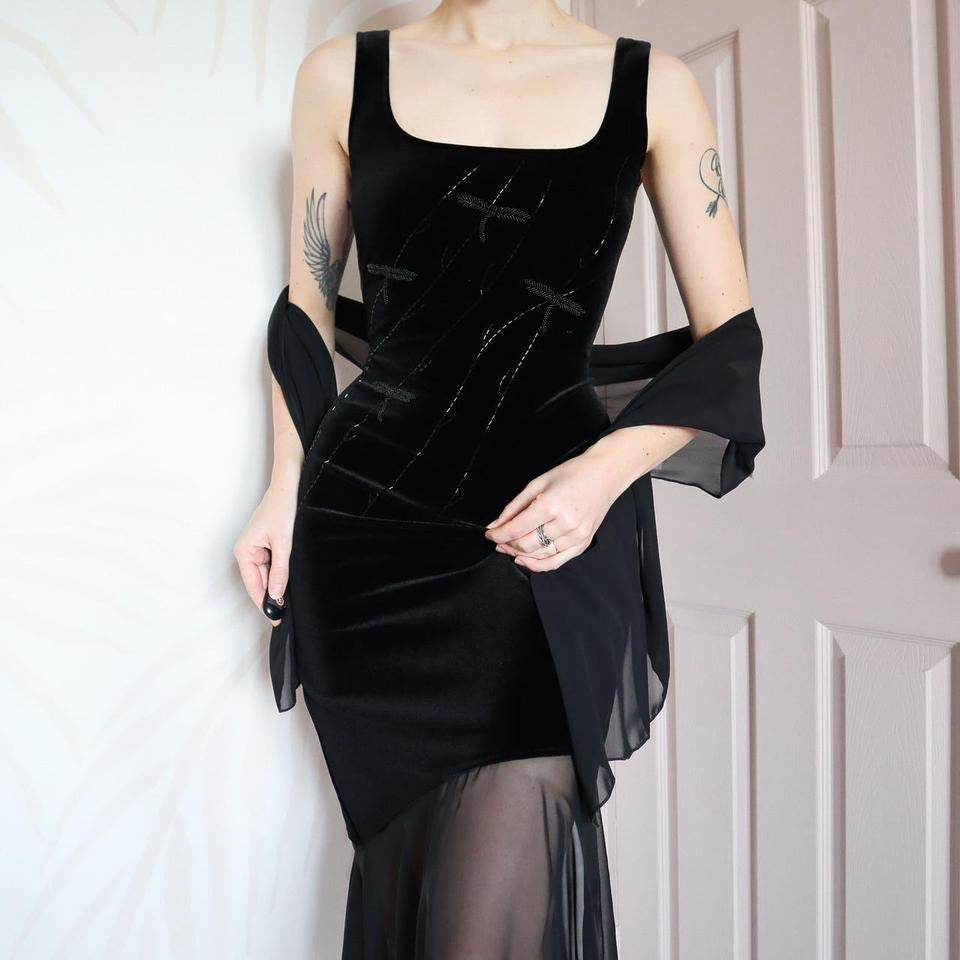 Joseph Ribkoff Black Velvet Beaded Dress & Shawl UK 12