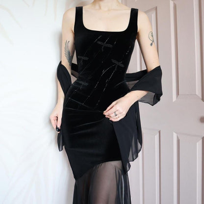 Joseph Ribkoff Black Velvet Beaded Dress & Shawl UK 12