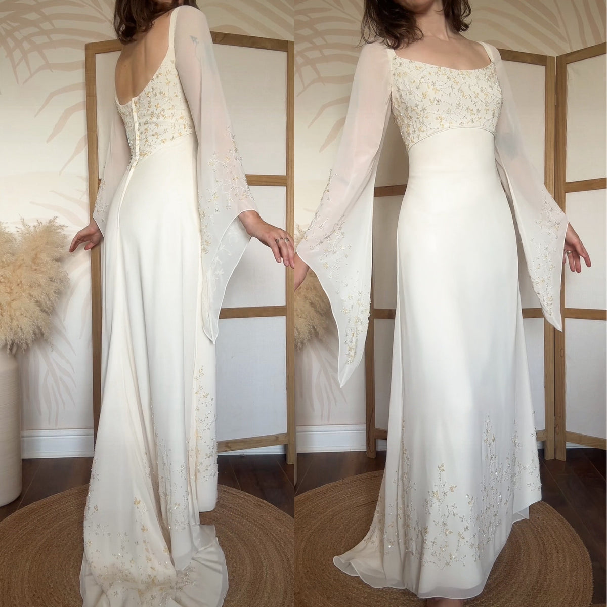 Ivory long sleeve ethereal wedding dress uk 14