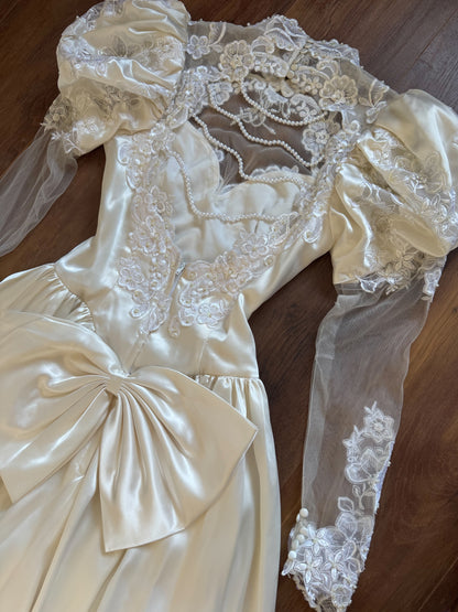 Vintage ivory satin 80s wedding dress uk 8