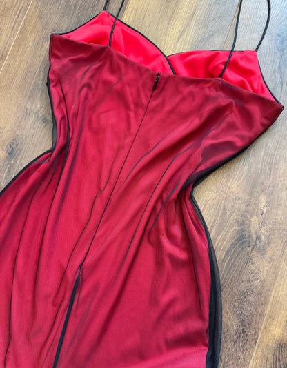 Red stretch beaded evening dress uk 14
