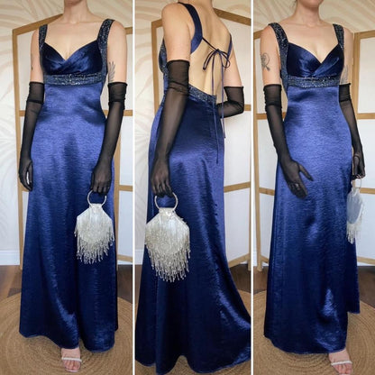 Shimmery blue open back evening dress uk 8-10