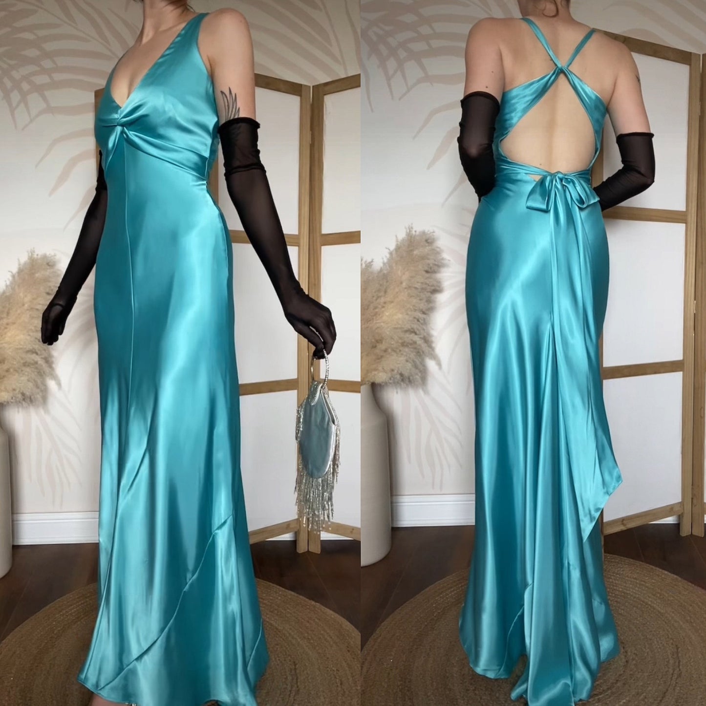 Nightway sapphire satin evening dress uk 8