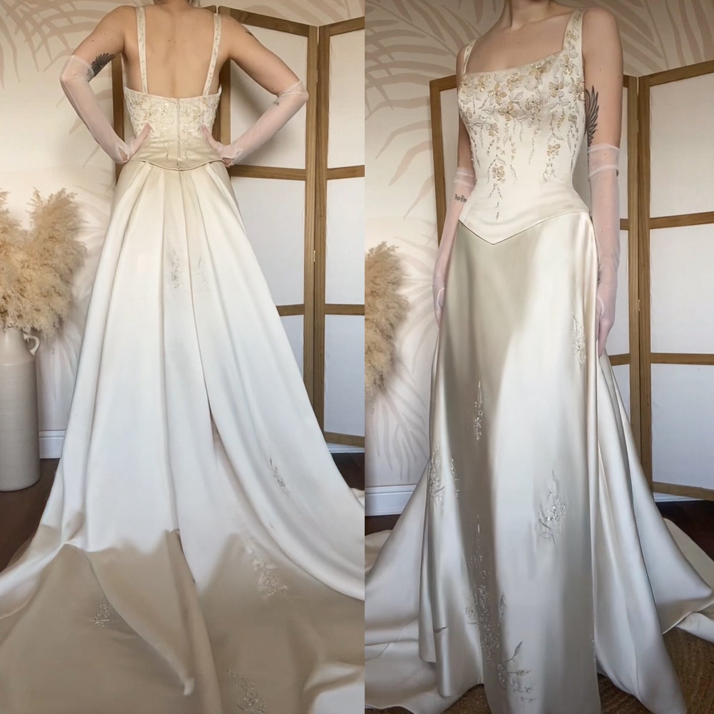 Champagne Benjamin Roberts wedding dress with detachable train uk 12-14