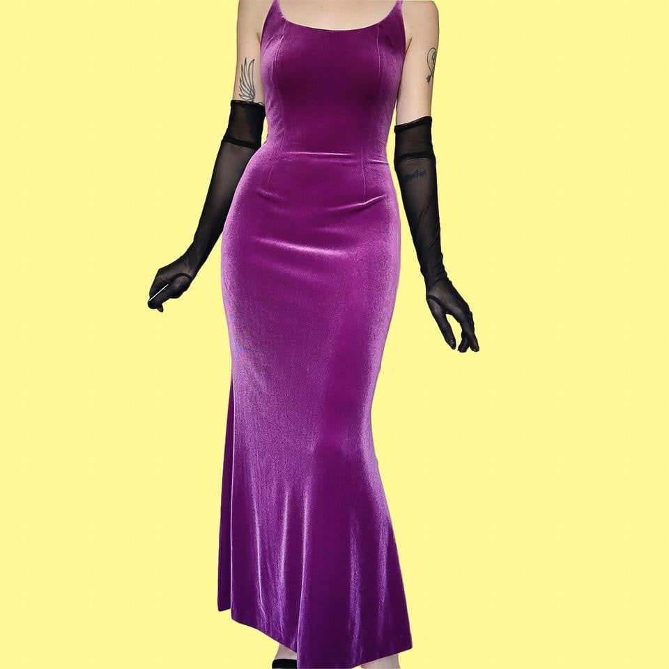 Purple Dusk velvet stretch evening dress UK 12