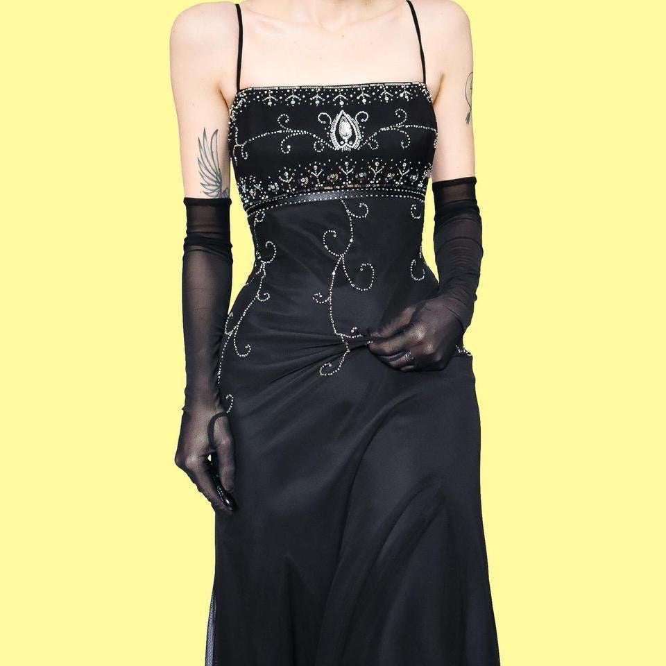 Black beaded midi evening dress UK 8 & UK 12