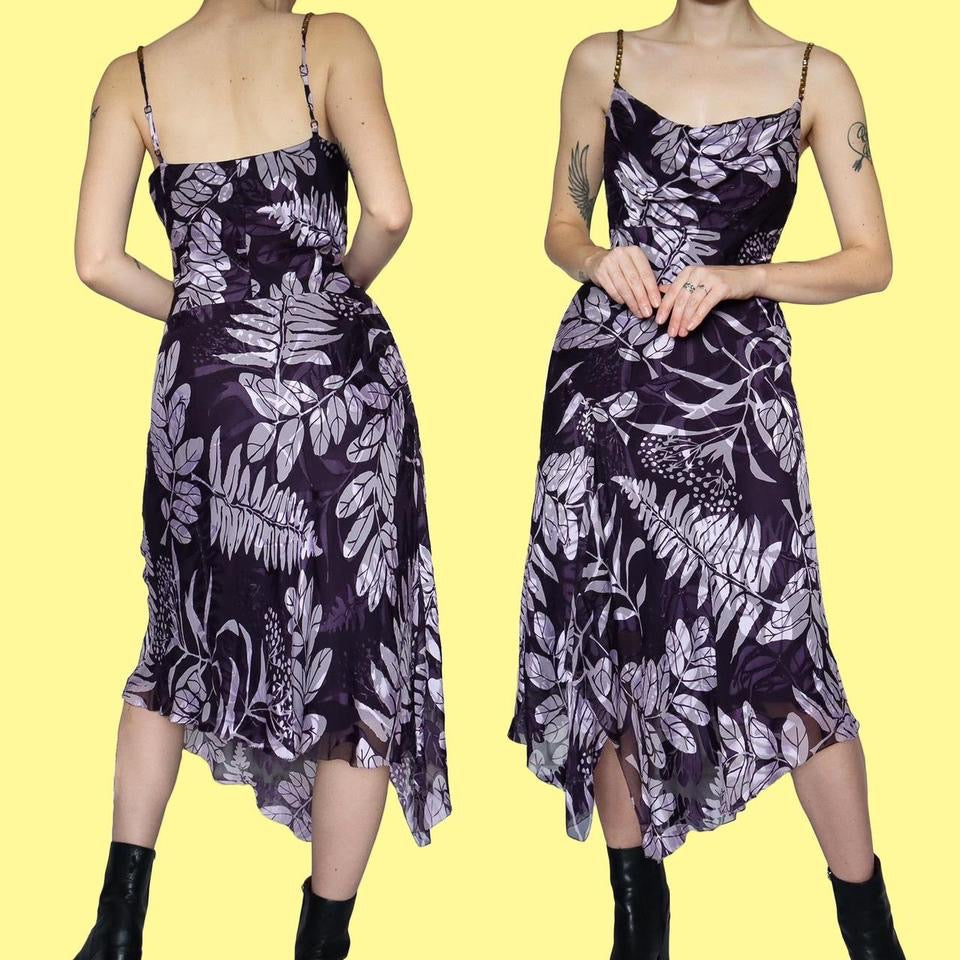 Purple silk blend slip midi dress UK 12