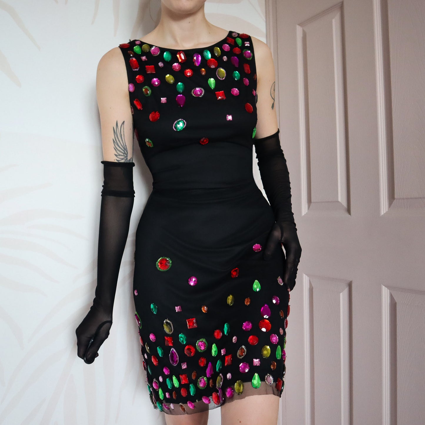 Black After Six stretch gem evening dress UK 14