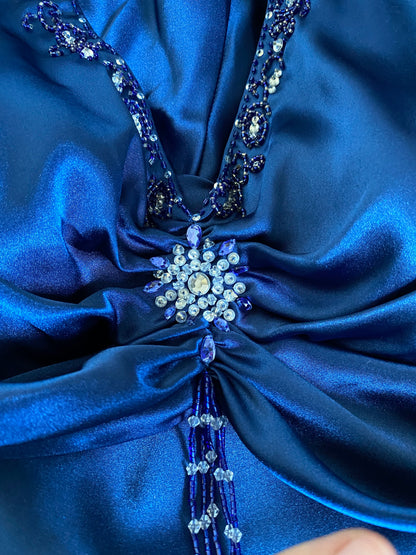 Blue satin evening dress UK 8-10