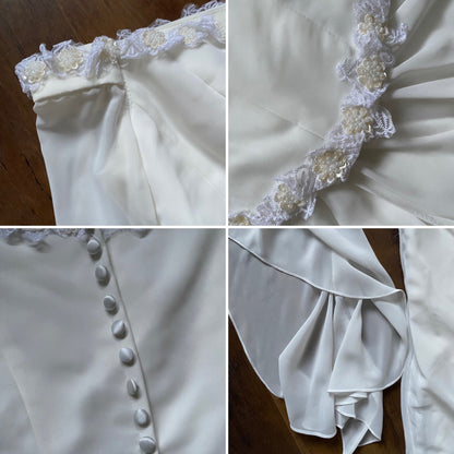 White petite off shoulder long sleeve vintage wedding dress uk 14