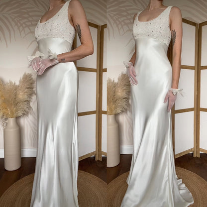 Mon Cheri Destinations satin beaded wedding dress uk 10