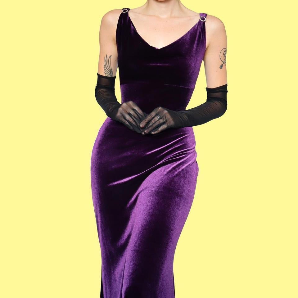 Debut Purple Velvet Stretch Bodycon Dress UK 14