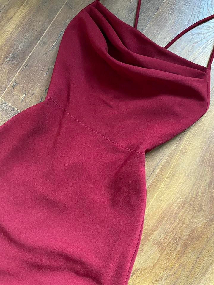 Dawn Stretton burgundy open back evening dress uk 8