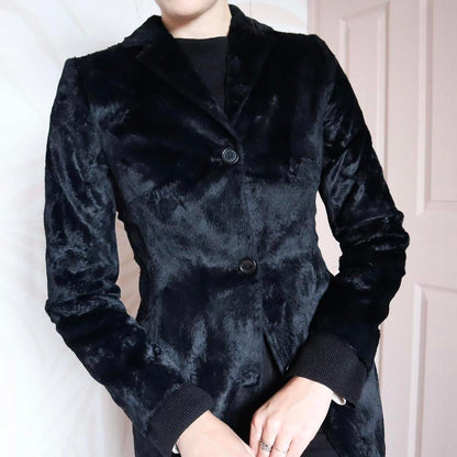 Soft black faux fur long blazer jacket UK 6/8