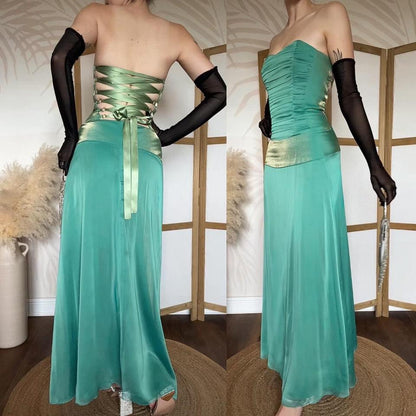 Teal strapless lace up evening dress uk 6-8/XS
