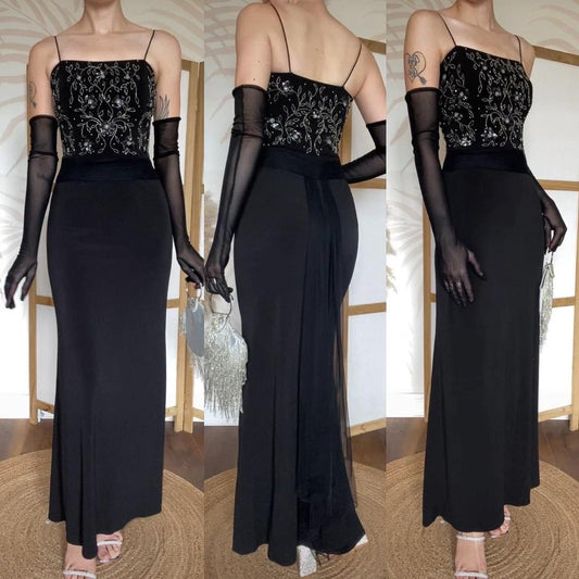 Flori 90s black stretch beaded evening dress uk 6