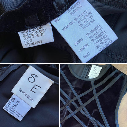 Simon Ellis black velvet stretch evening dress uk 14