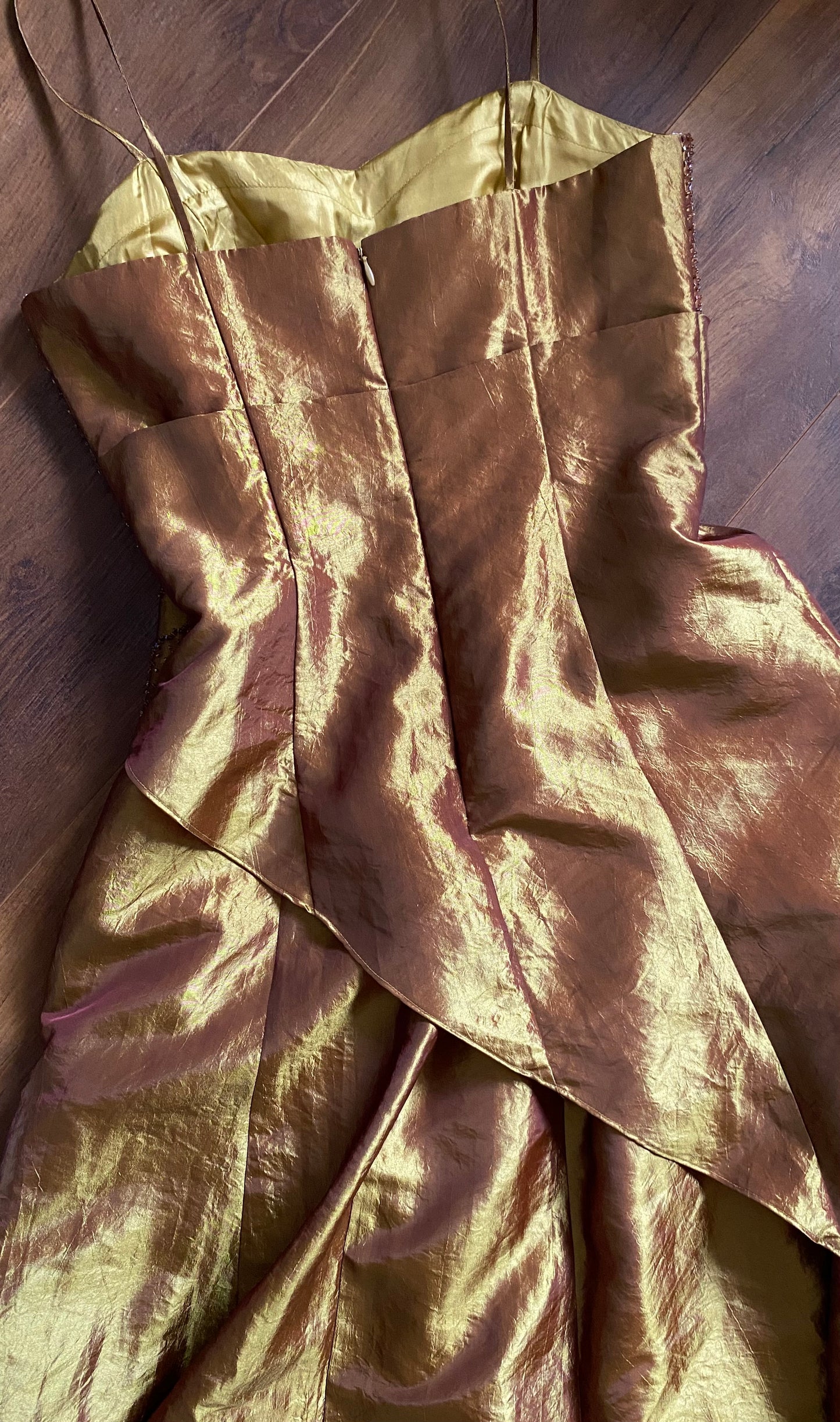 Golden petite taffeta beaded prom dress uk 12