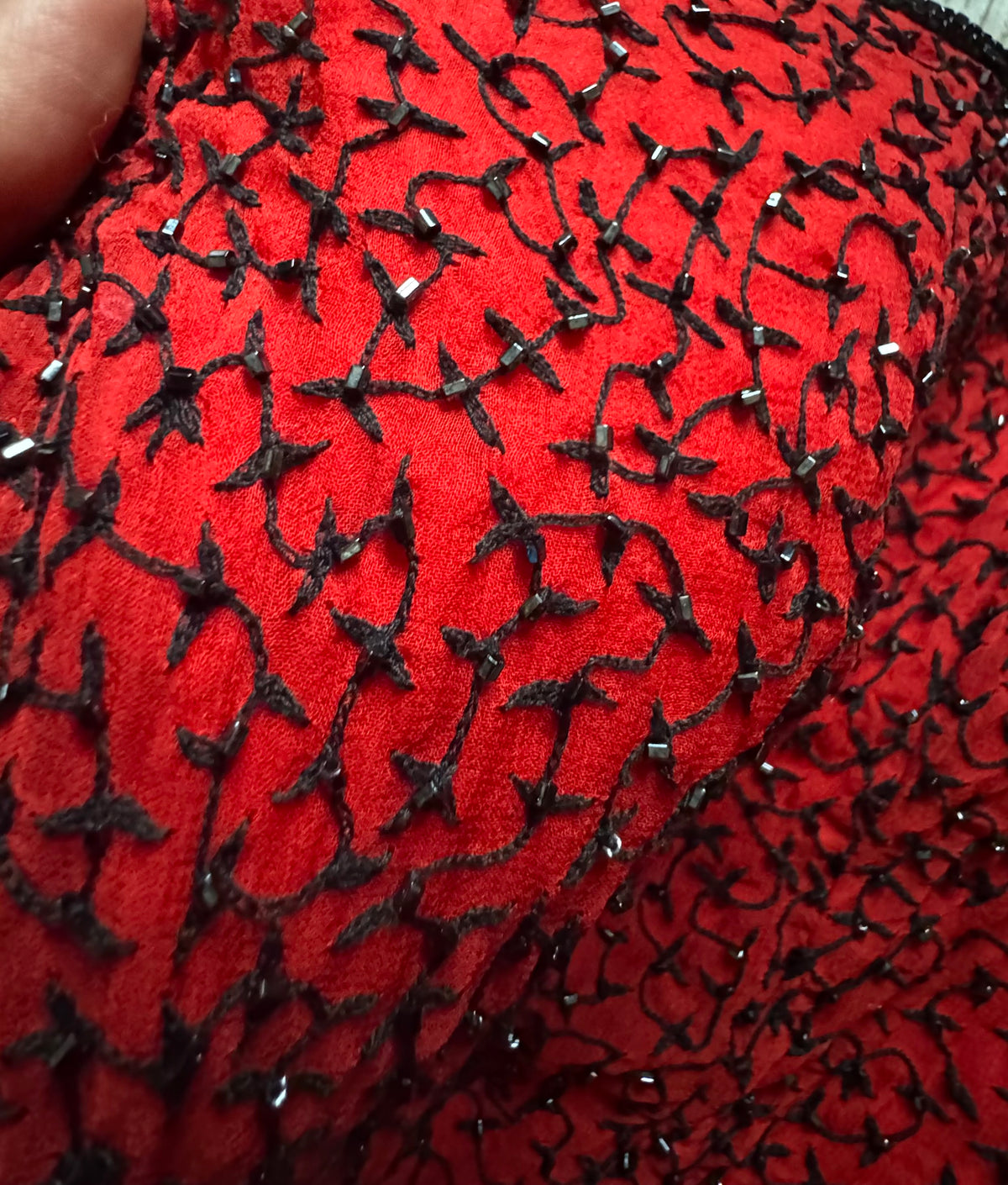 Red 100% silk beaded evening dress uk 12