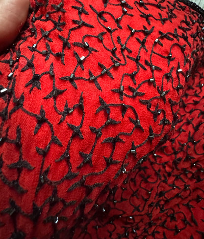 Red 100% silk beaded evening dress uk 12