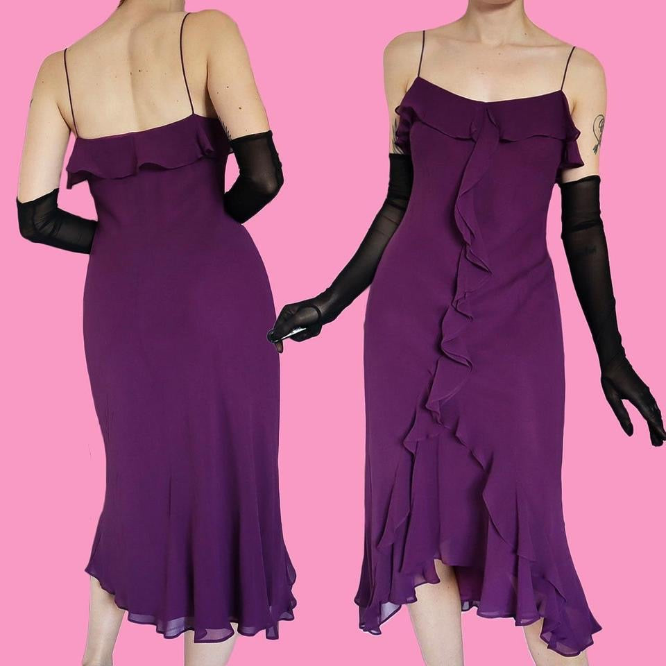 Purple 100% silk slip midi dress UK 12