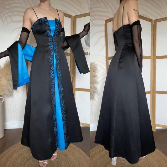 Niki Livas blue & black a-line prom dress & shawl uk 8/10