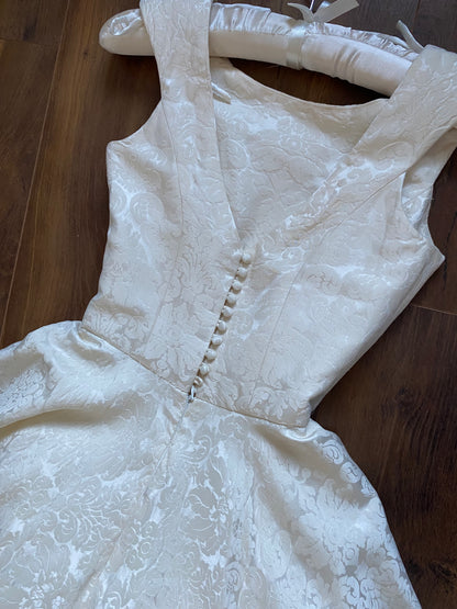 Ivory floral jacquard fit & flare wedding dress uk 10