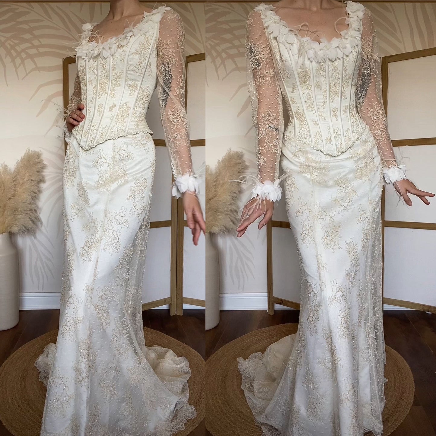 Ian Stuart champagne lace wedding dress uk 12