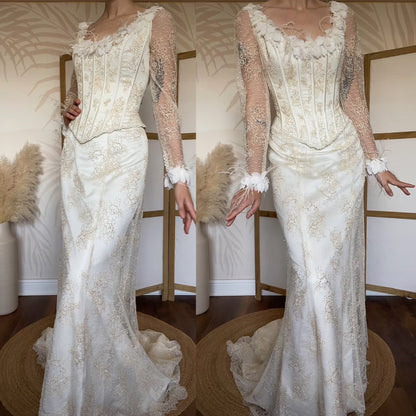 Ian Stuart champagne lace wedding dress uk 12