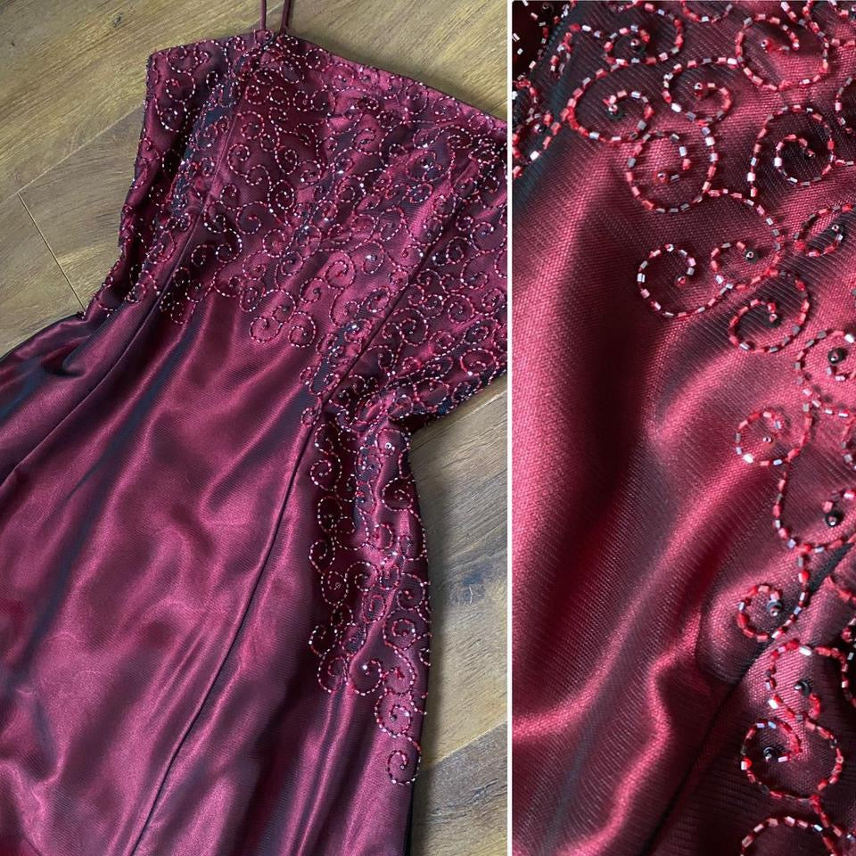 Blondie Nites dark red beaded a-line prom dress uk 12