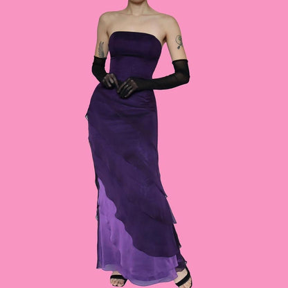 Purple strapless layered evening gown UK 12