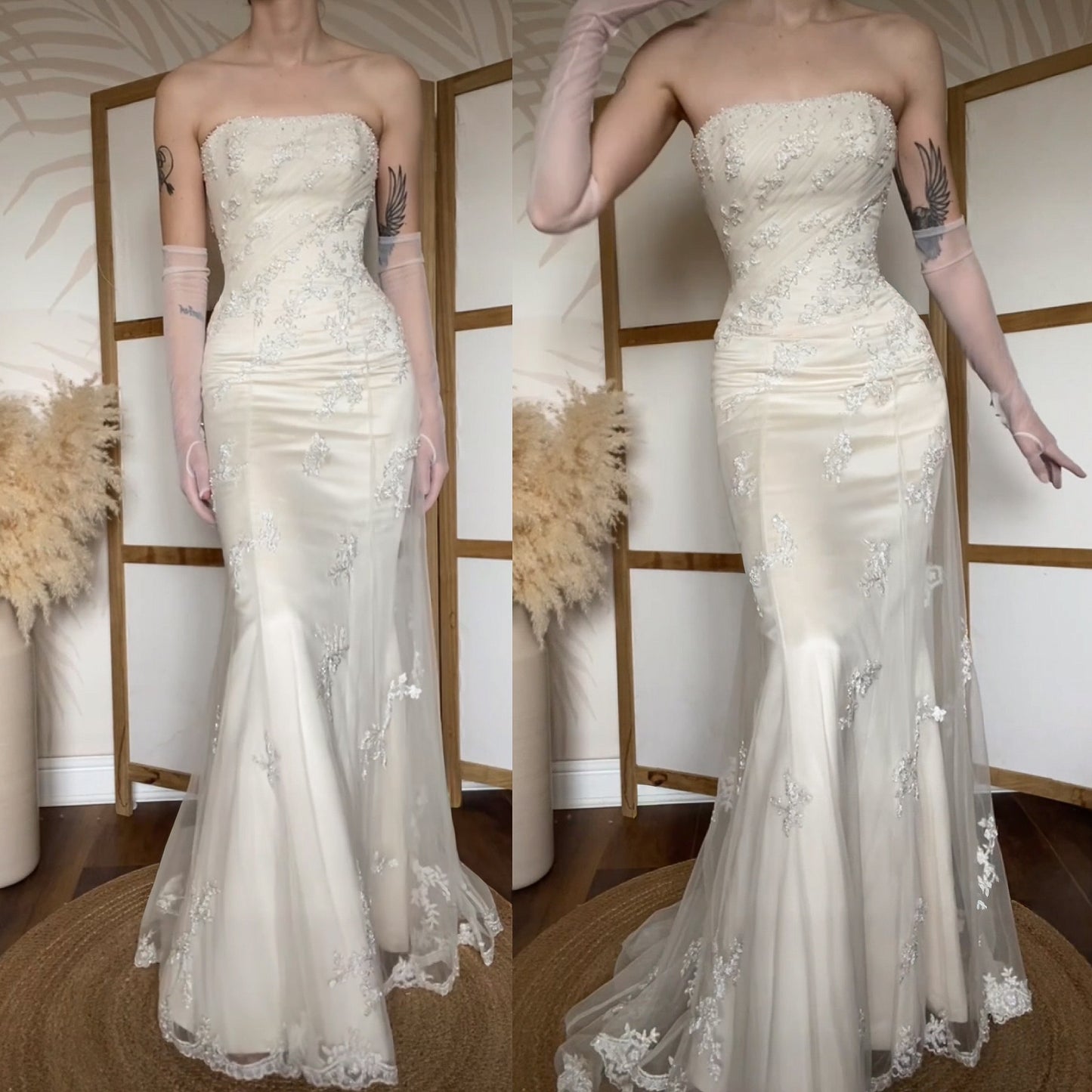 Ivory lace strapless couture wedding dress uk 8-10
