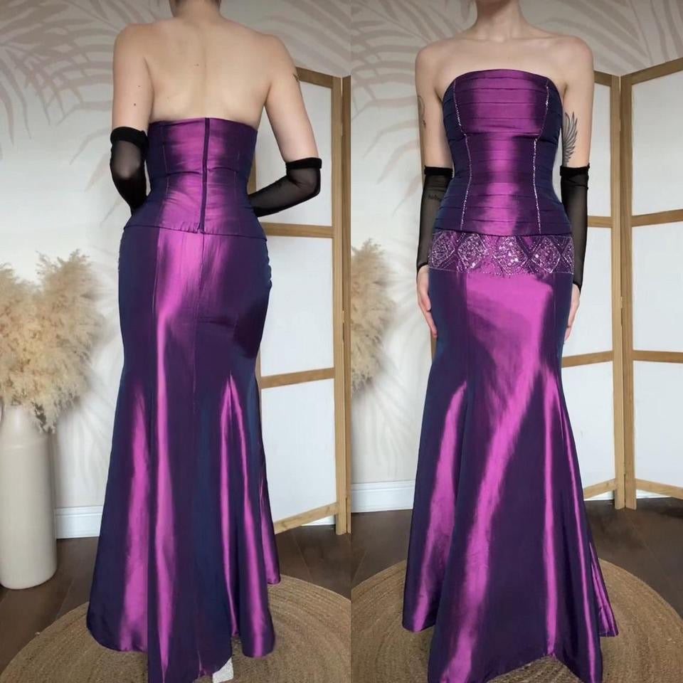 Dynasty taffeta purple 2-piece skirt & top prom set uk 10
