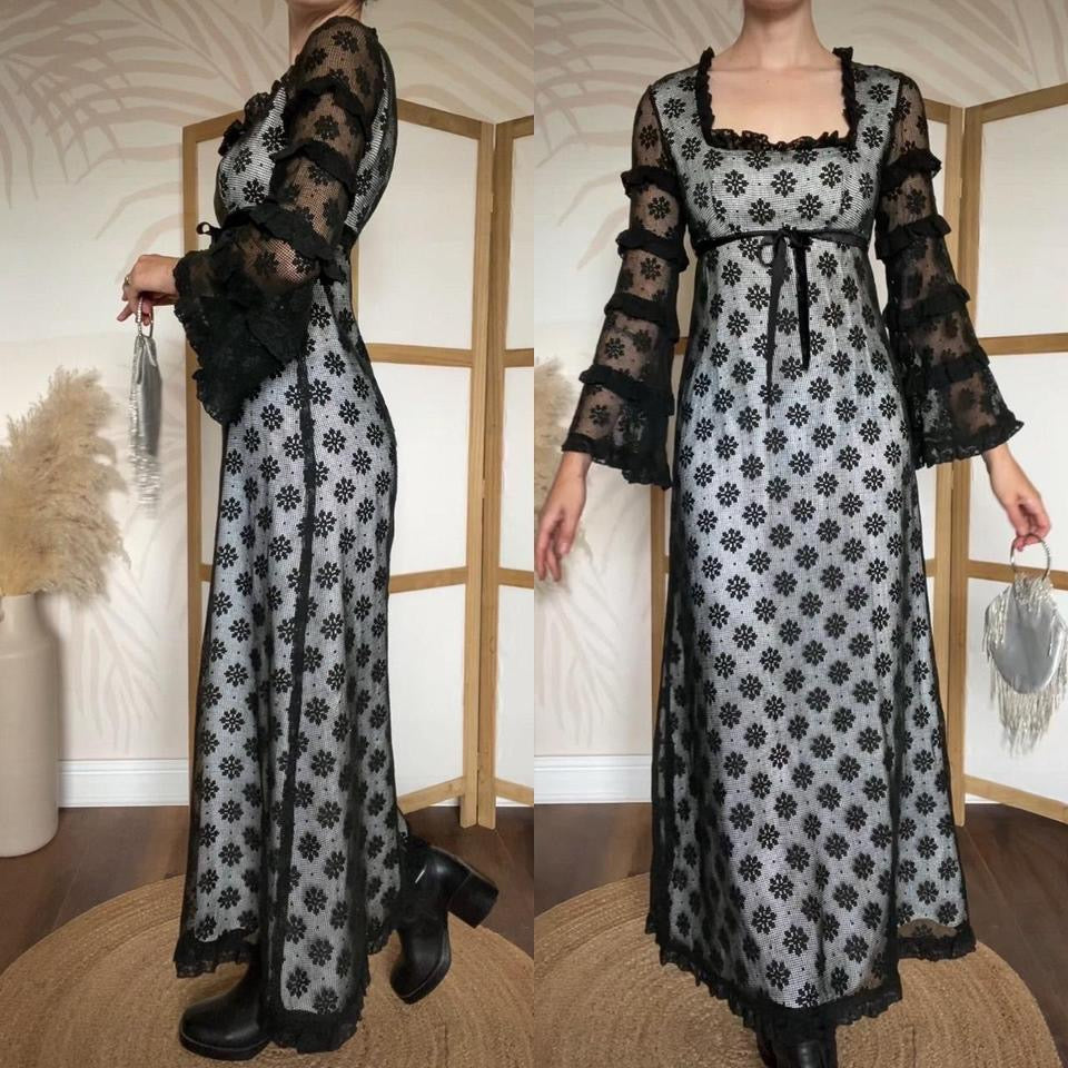 Simon Ellis 60s black & white long sleeve dress uk 10