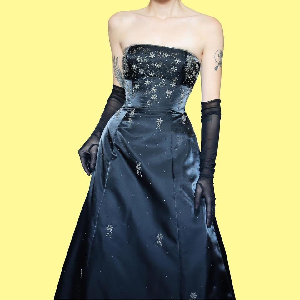 Shimmery black strapless a-line evening dress UK 10