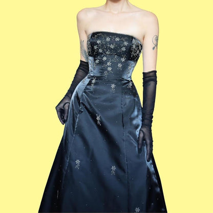 Shimmery black strapless a-line evening dress UK 10