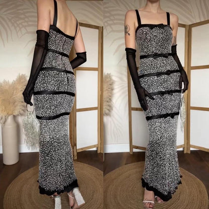 Sousourada 100% silk black & white beaded evening dress uk 6-8