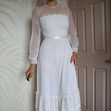 Load image into Gallery viewer, Berkertex white lace long sleeve wedding dress UK 12
