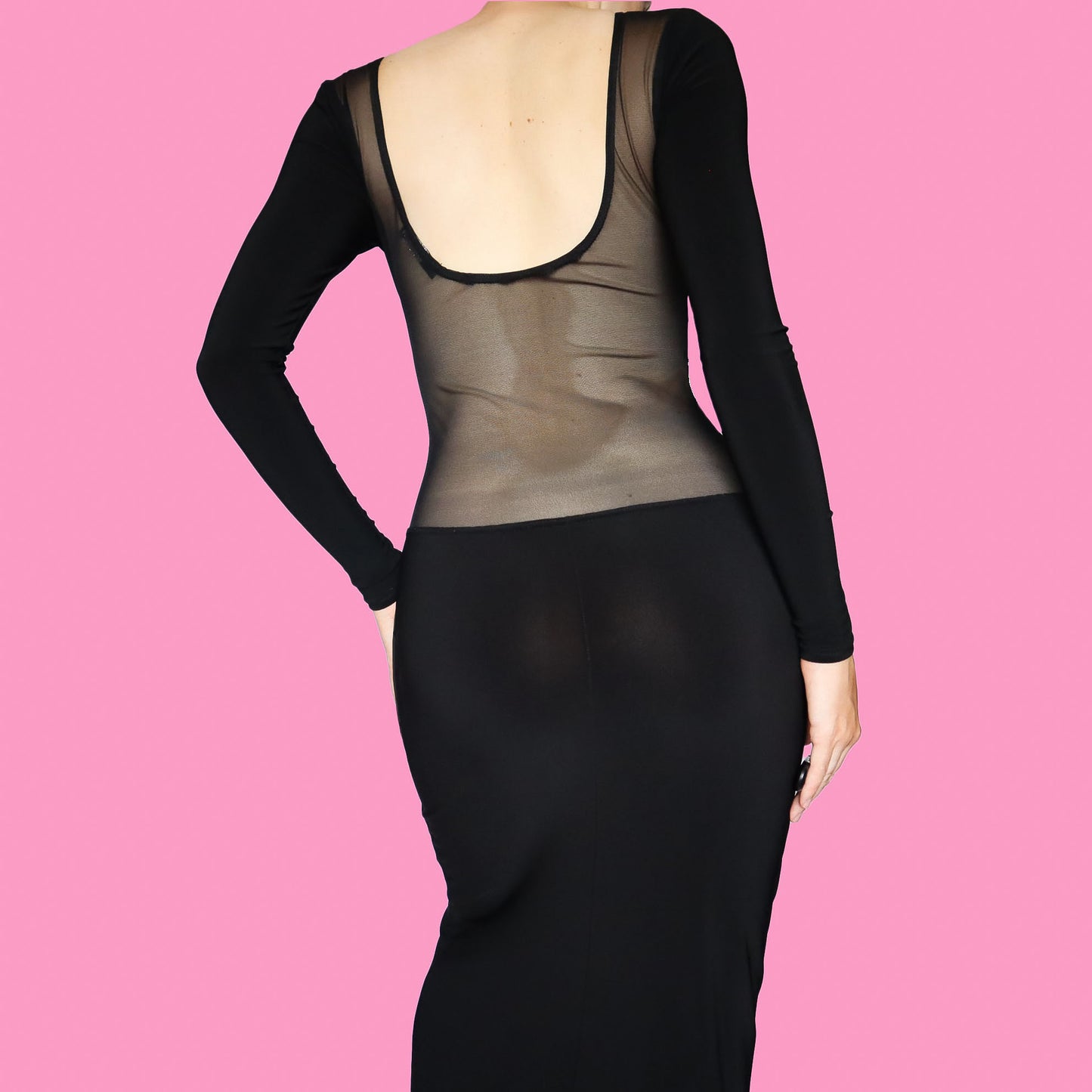 Black stretch long sleeve evening dress UK 12