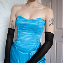 Load image into Gallery viewer, Blue Charas strapless lace up back evening gown UK 10/12
