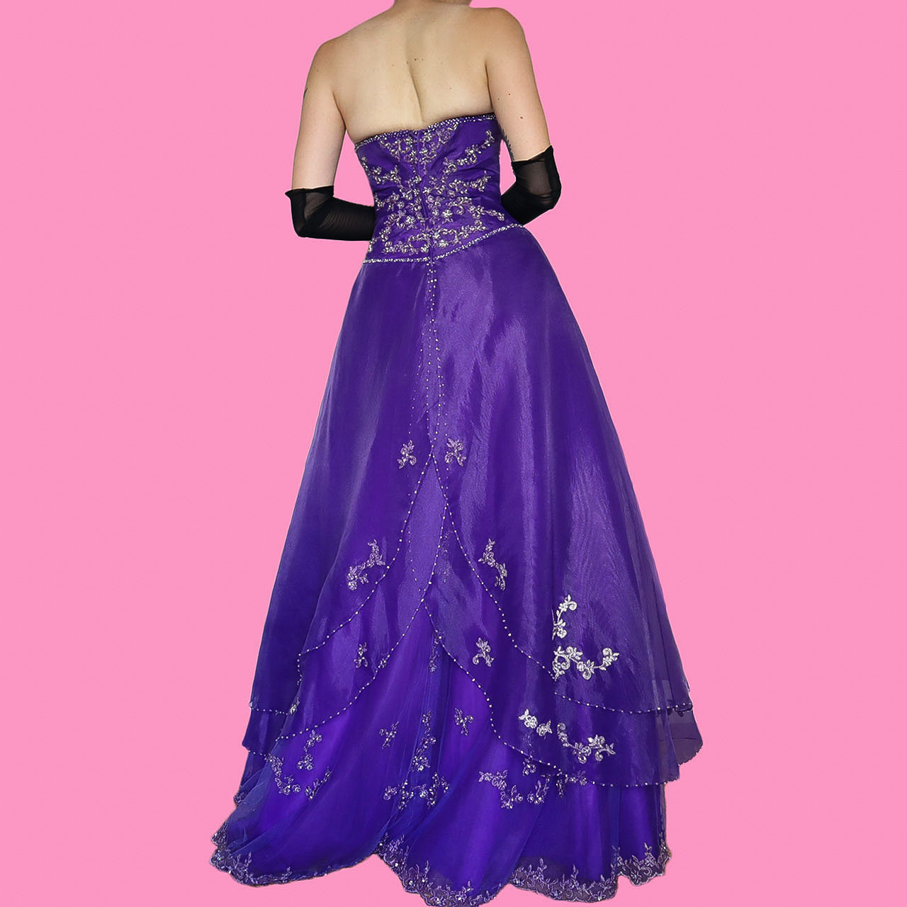 Hilary Morgan purple strapless a-line prom dress UK 6/8